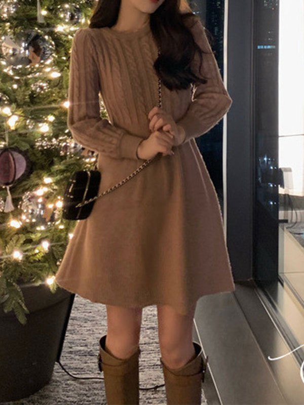 EMMIOL Langarm-Pulloverkleid mit Zopfmuster