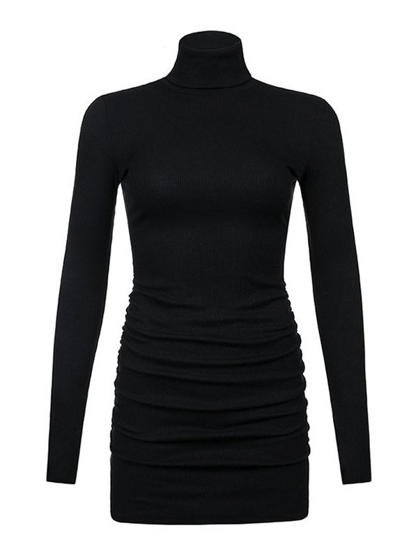 EMMIOL Vestido suéter de manga larga con cuello alto