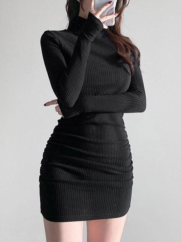 EMMIOL Vestido suéter de manga larga con cuello alto