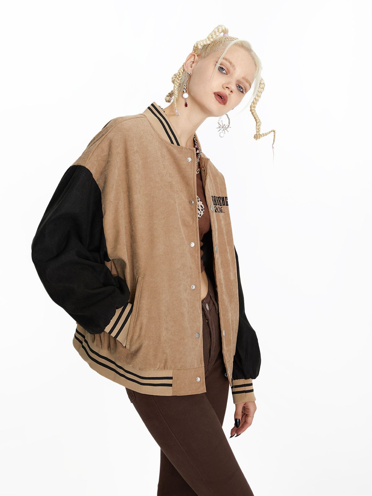 EMMIOL College-Jacke mit Vintage-Stickerei