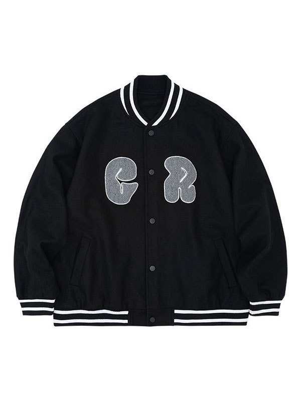 EMMIOL Toweling Logo Embroidery Varsity Jacket