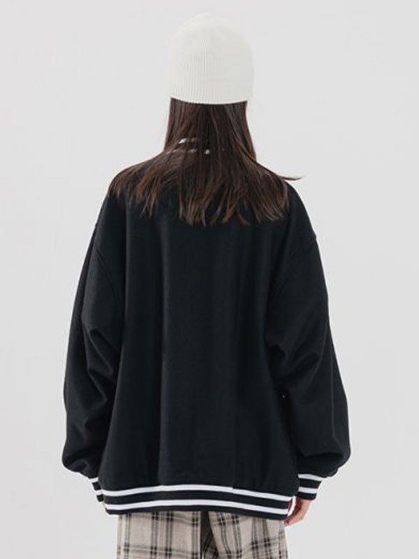 EMMIOL Toweling Logo Embroidery Varsity Jacket