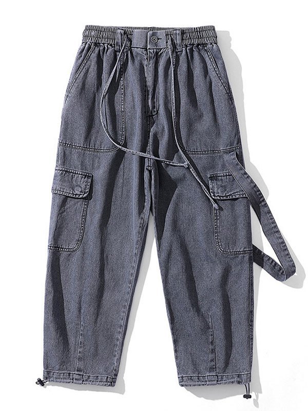 EMMIOL Vaqueros cargo con detalle de tirantes para hombre