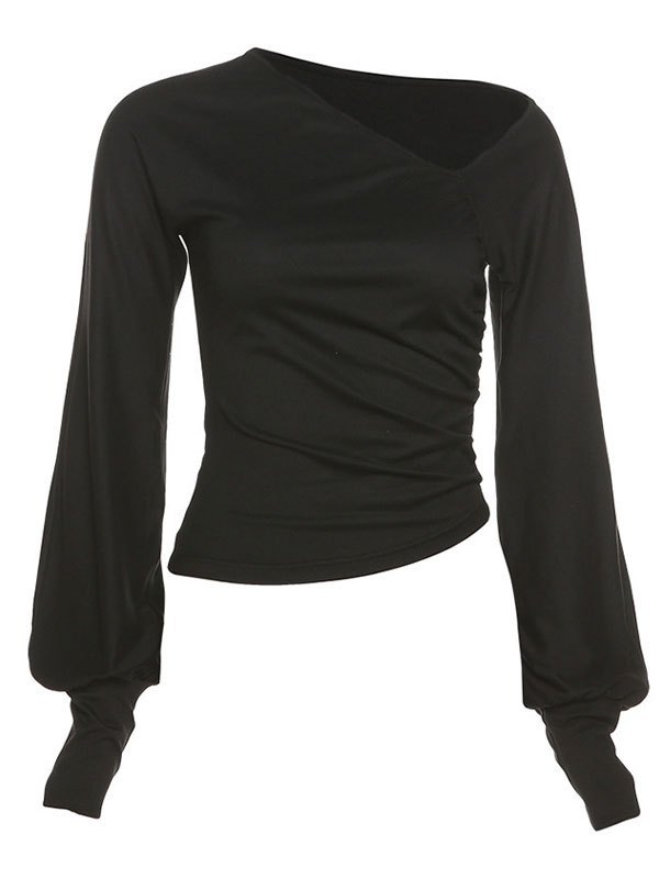 EMMIOL Irregular Ruched Long Sleeve Top