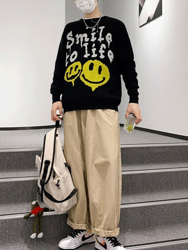 EMMIOL Maglione da uomo in maglia Drip Smile