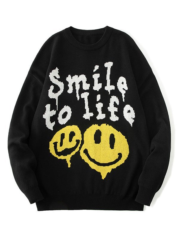 EMMIOL Maglione da uomo in maglia Drip Smile