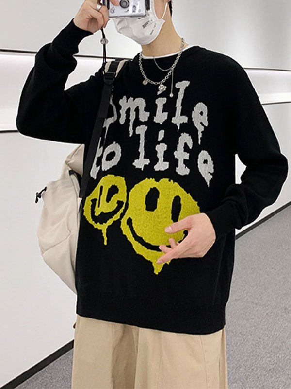 EMMIOL Maglione da uomo in maglia Drip Smile