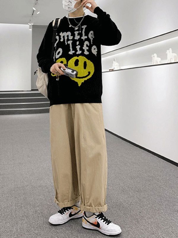 EMMIOL Maglione da uomo in maglia Drip Smile