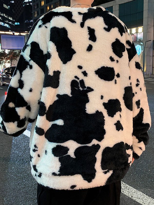 EMMIOL Sudadera de felpa con estampado de vaca para hombre