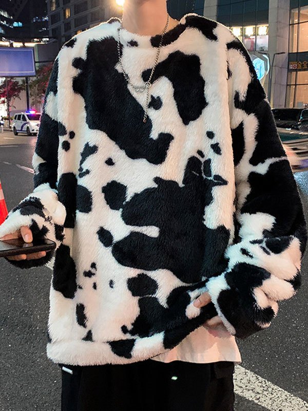 EMMIOL Sudadera de felpa con estampado de vaca para hombre