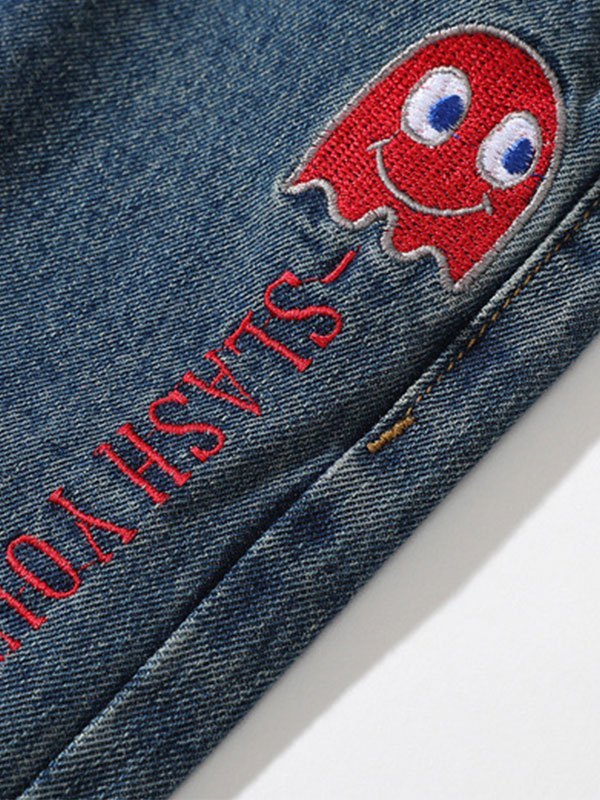 EMMIOL Jeans bordados de dibujos animados para hombre