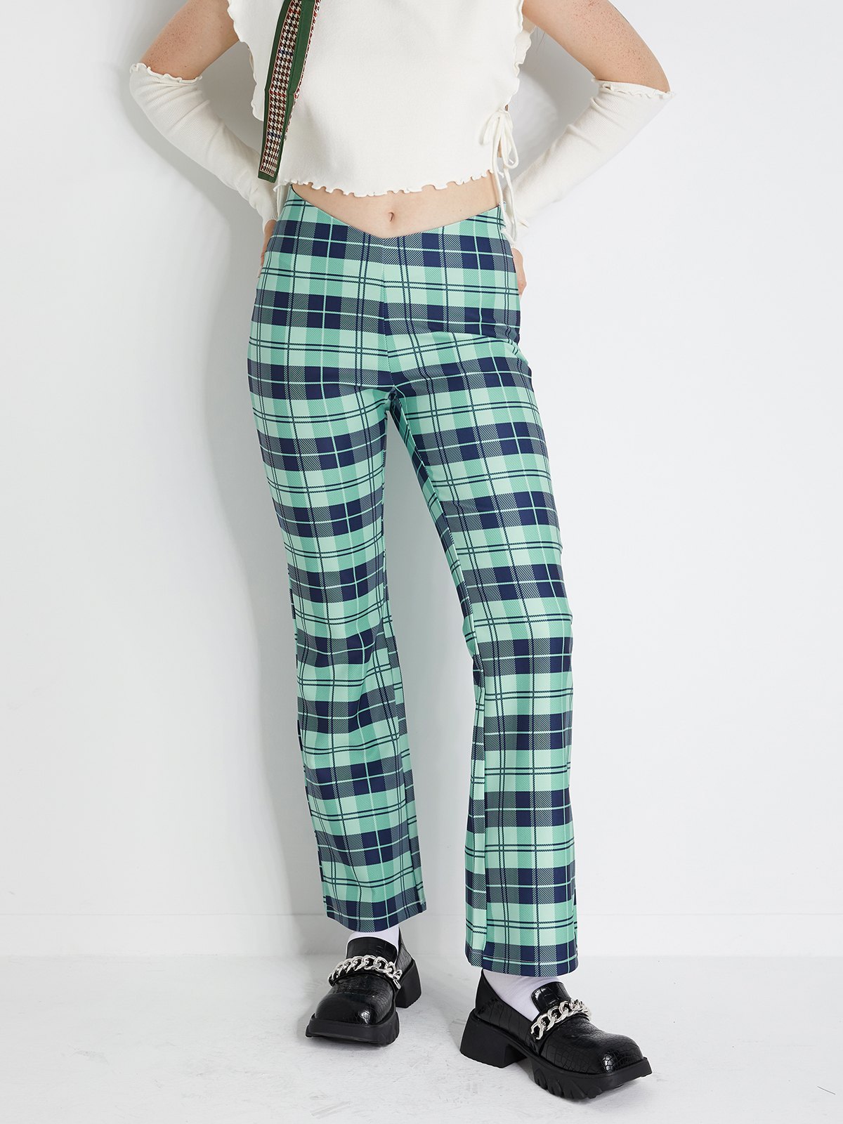 2022 Pantaloni a gamba dritta con stampa a quadri Verde S In Straight Leg  Pants Online Store. Best For Sale | Emmiol.com