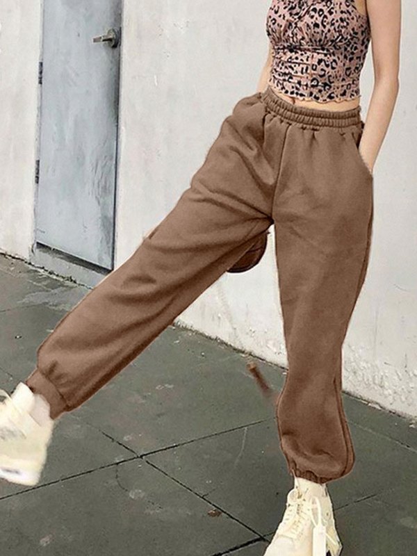 EMMIOL Pantalones joggers sólidos de cintura alta básicos