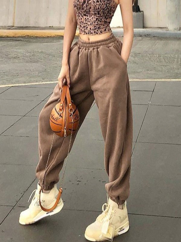 EMMIOL Pantalones joggers sólidos de cintura alta básicos