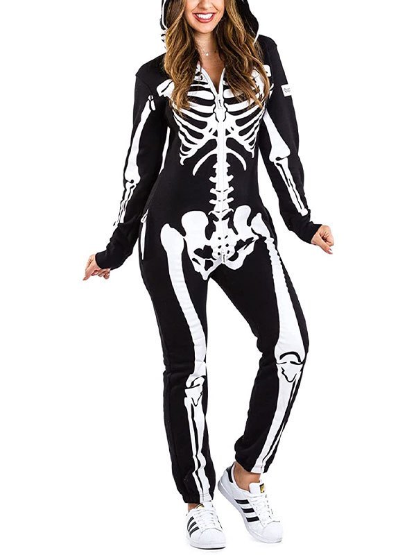 EMMIOL Skull Halloween Hooded Jumpsuit