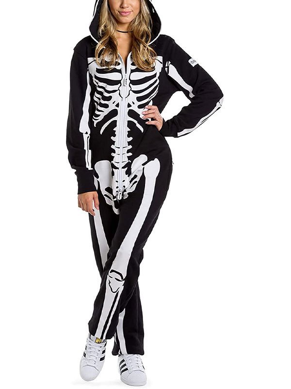 EMMIOL Skull Halloween Hooded Jumpsuit