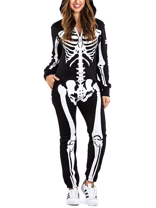 EMMIOL Skull Halloween Hooded Jumpsuit