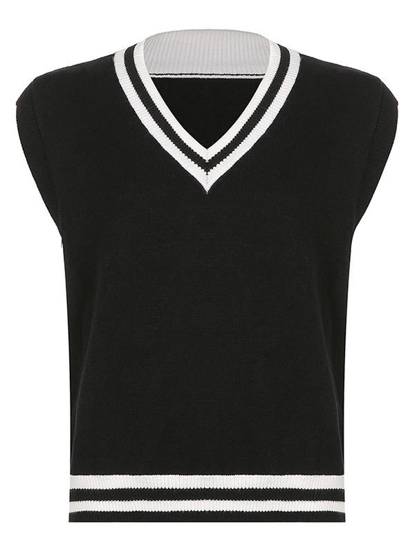 EMMIOL V Neck Contrast Stripe Sweater Vest