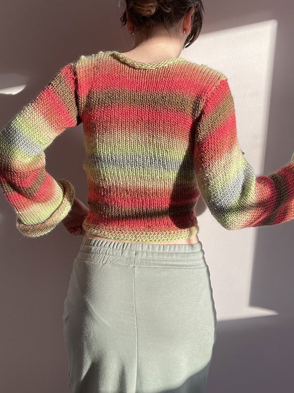 EMMIOL Rainbow Striped Pullover Knit Crop Sweater