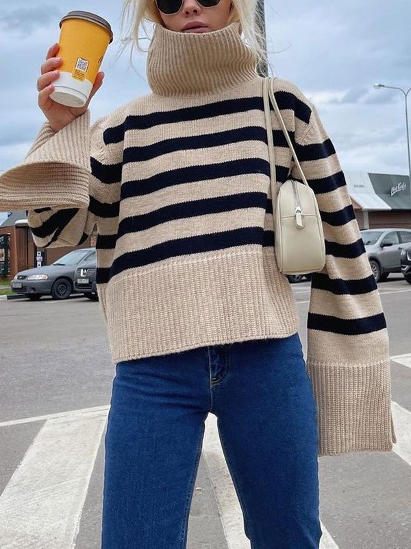 EMMIOL Maglione oversize a righe collo alto