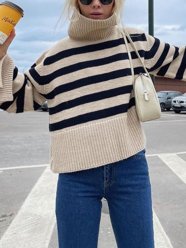 EMMIOL Maglione oversize a righe collo alto