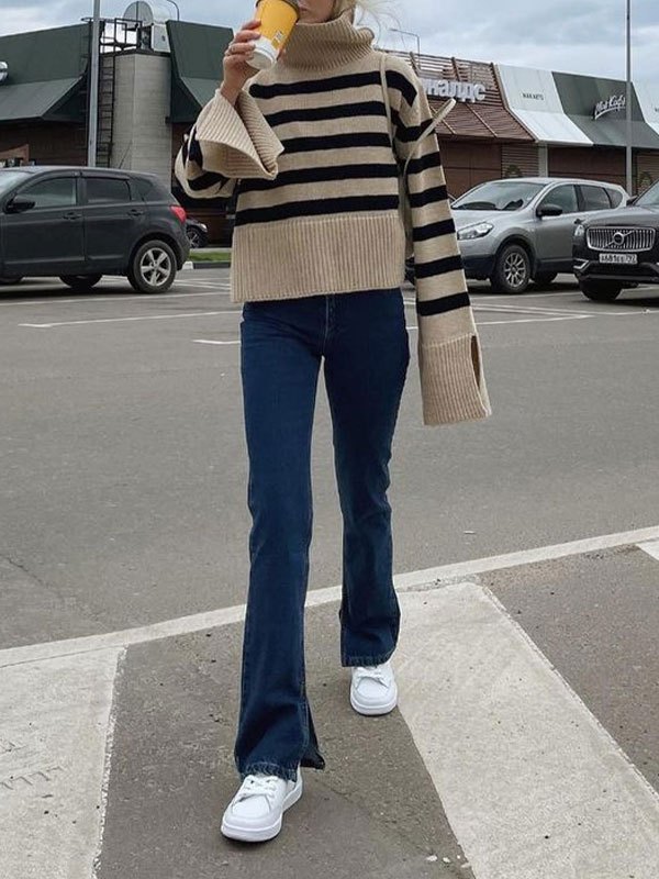EMMIOL Maglione oversize a righe collo alto