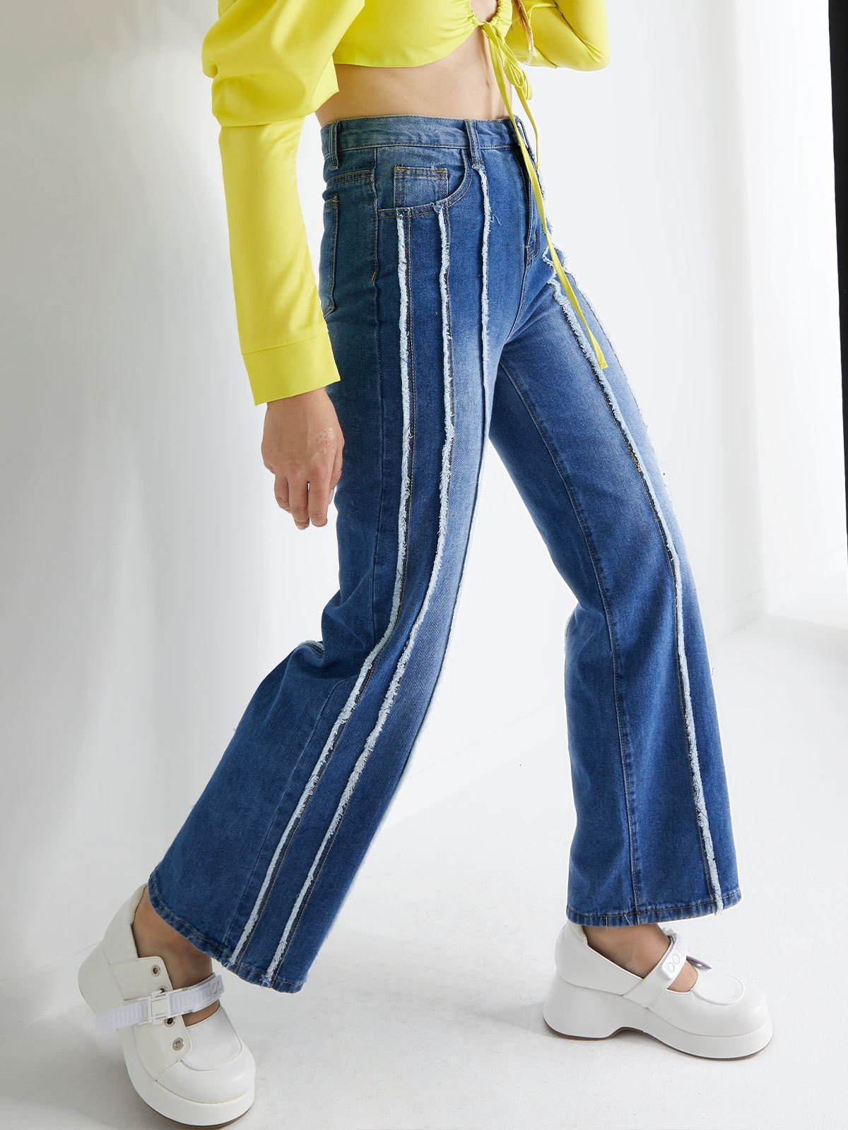 EMMIOL Piping Detail Distressed Boyfriend Jeans