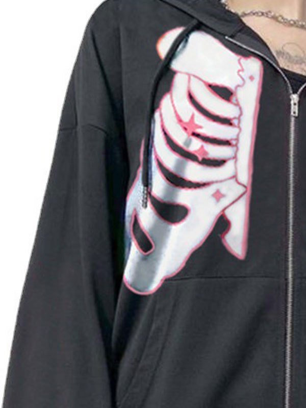 EMMIOL Felpa con cappuccio scheletro con zip