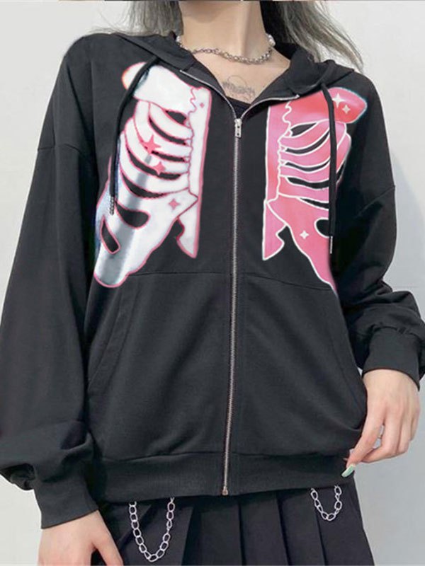 EMMIOL Felpa con cappuccio scheletro con zip