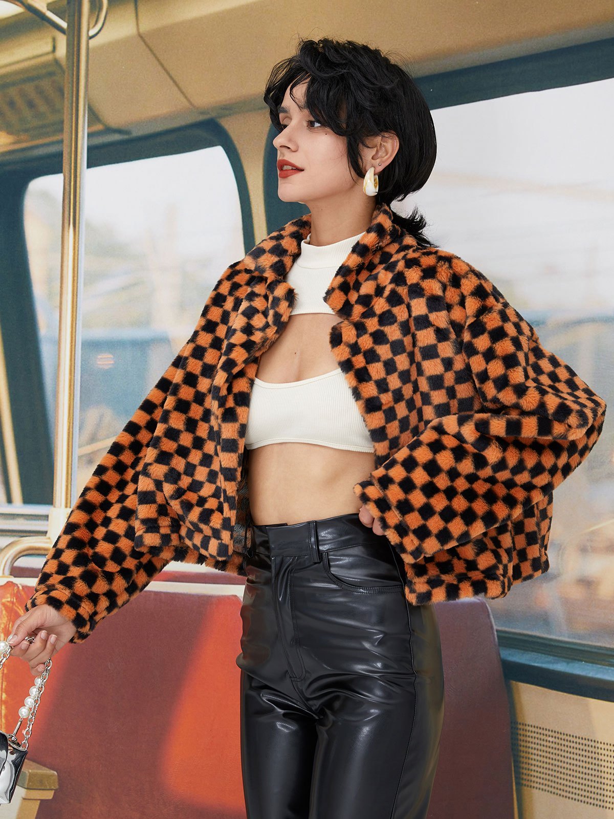 fuzzy checkered jacket