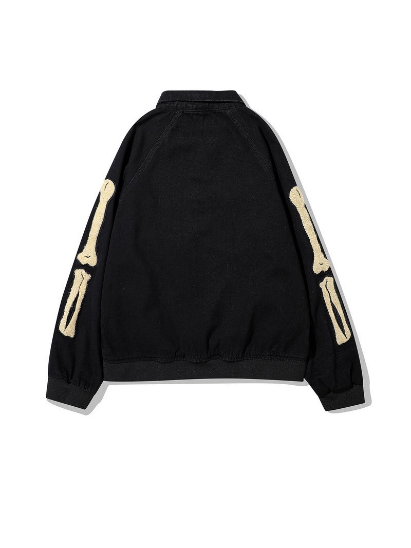 EMMIOL Skeleton Print Patchwork Denim Jacket