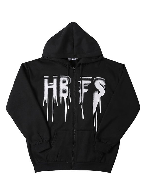 EMMIOL Drip Letter Print Zipper Hoodie