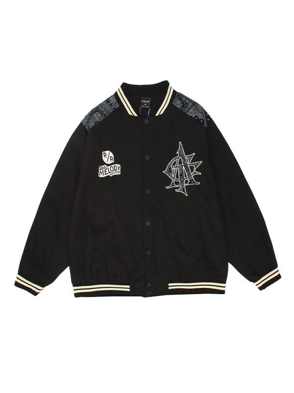 Emmiol Free shipping 2024 Oversized Patchwork Paisley Varsity Jacket