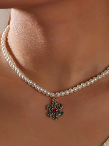 Collana Natalizia Con Piuma, Fiocco Di Neve E Perla – Accessorio Elegante Per Le Feste, Bianca E Raffinata - copertina