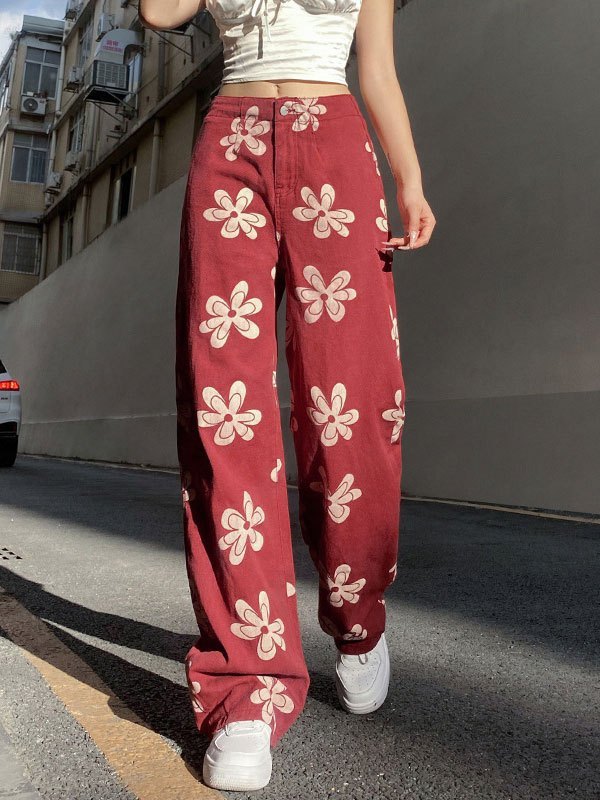 EMMIOL Floral High Waist Boyfriend Jeans