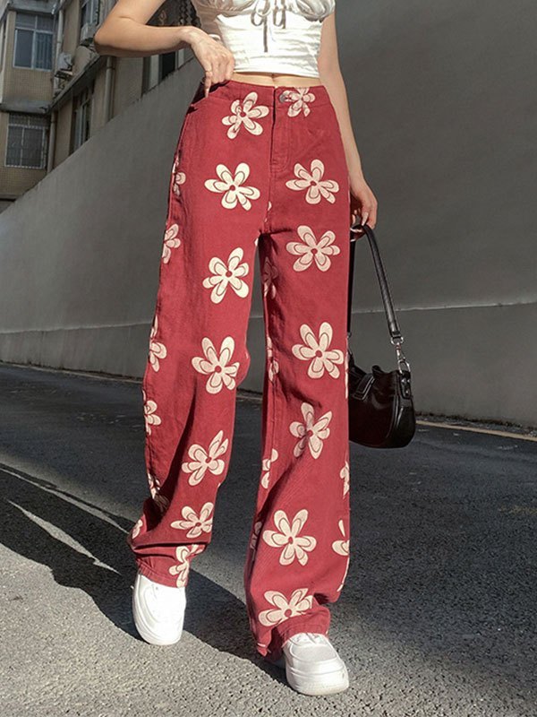 EMMIOL Floral High Waist Boyfriend Jeans