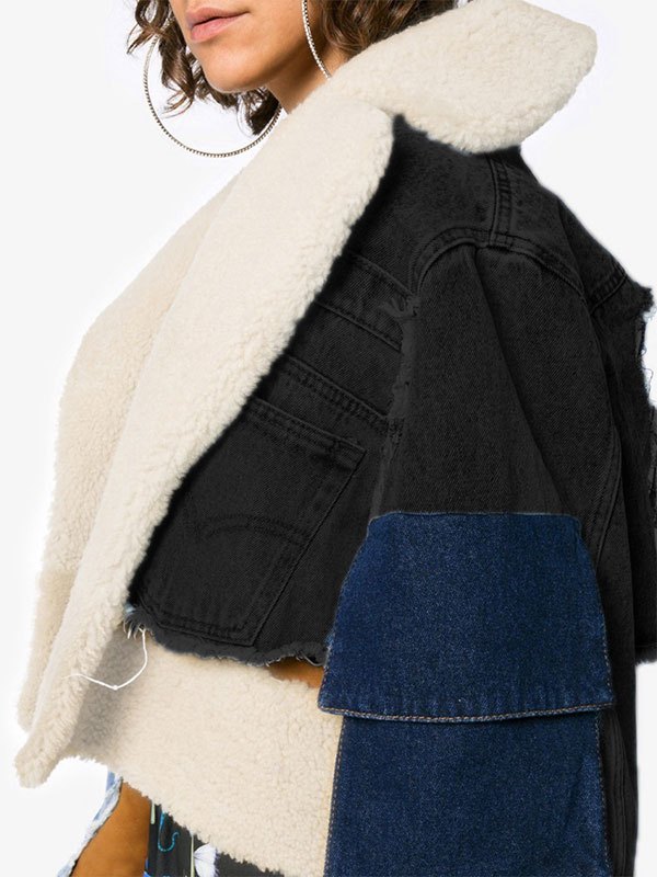 EMMIOL Denim Patchwork Faux Fur Coat