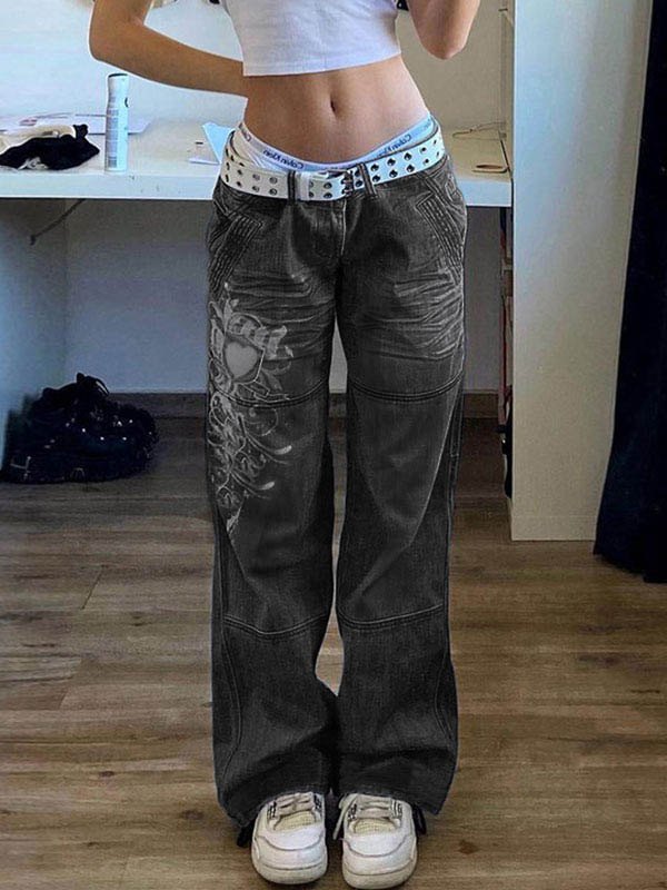 Washed Heart Pattern Cargo Jeans main image 0