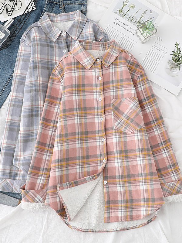 EMMIOL Fleece Lined Checkered Shirt Jacket