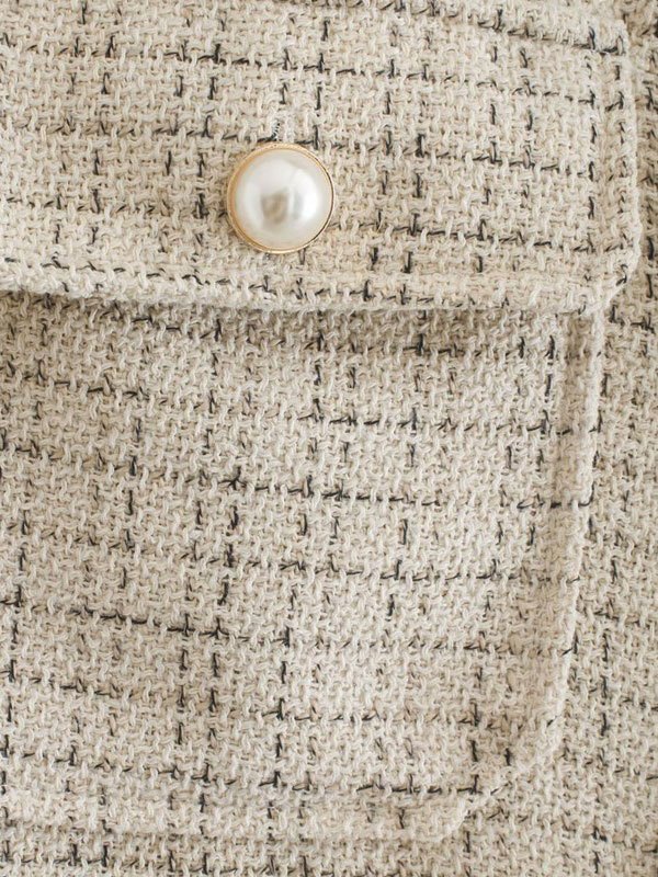 EMMIOL Faux Pearl Tweed Shirt Jacket