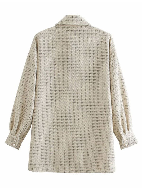 EMMIOL Faux Pearl Tweed Shirt Jacket