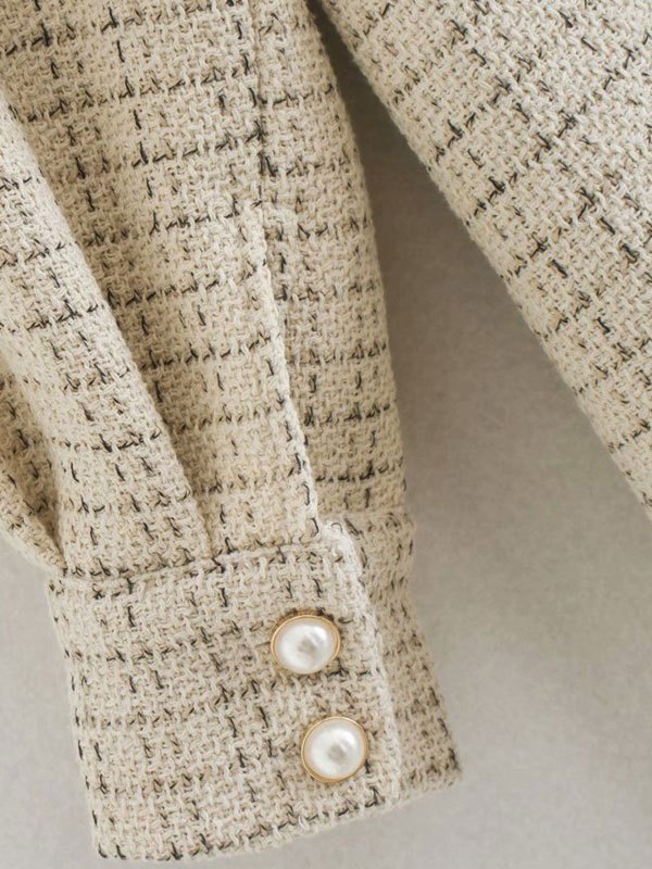 EMMIOL Faux Pearl Tweed Shirt Jacket