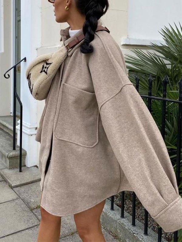 EMMIOL Oversize Pocket Woolen Shirt Jacket