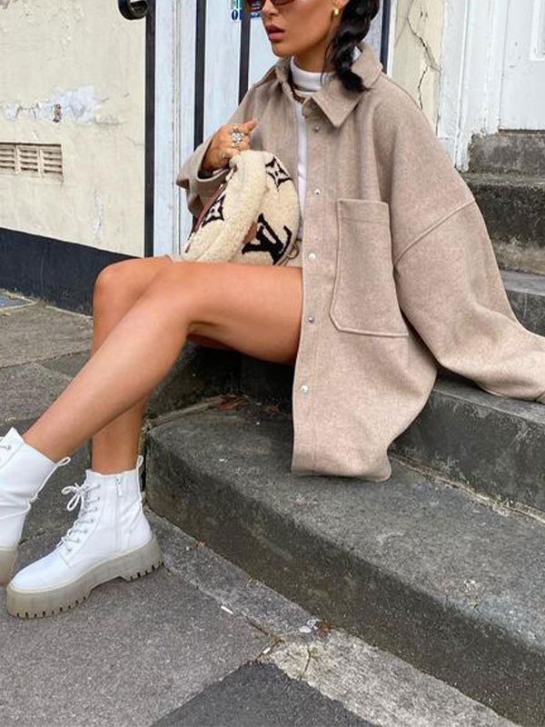 EMMIOL Oversize Pocket Woolen Shirt Jacket