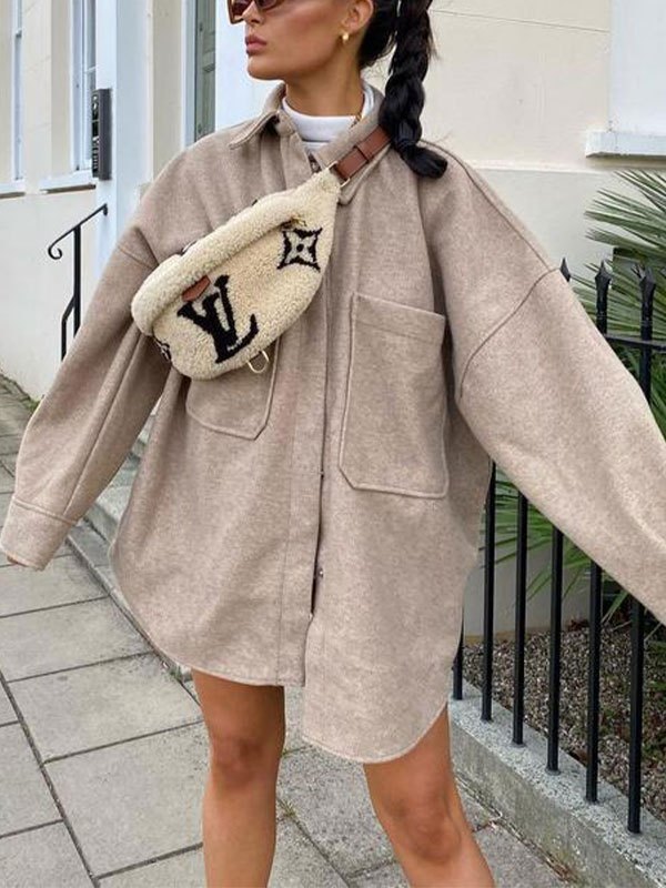 EMMIOL Oversize Pocket Woolen Shirt Jacket