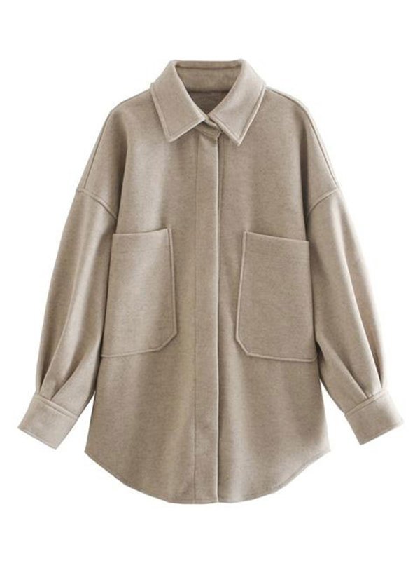 EMMIOL Oversize Pocket Woolen Shirt Jacket