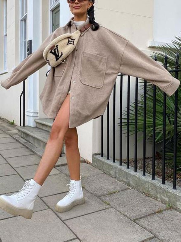 EMMIOL Oversize Pocket Woolen Shirt Jacket