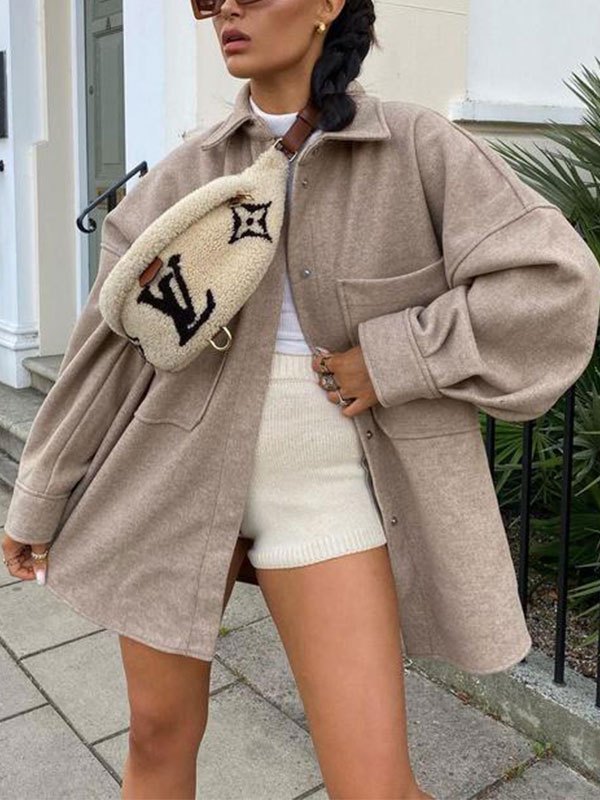EMMIOL Oversize Pocket Woolen Shirt Jacket