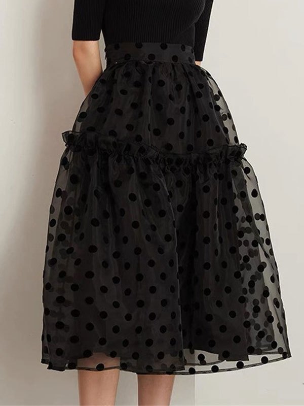 EMMIOL Organza Polka Dot Midi Skirt