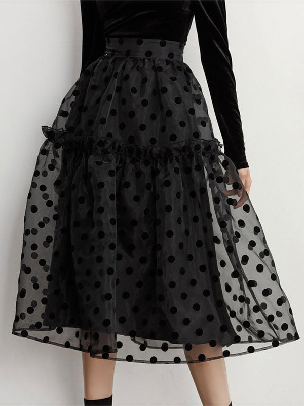 EMMIOL Organza Polka Dot Midirock